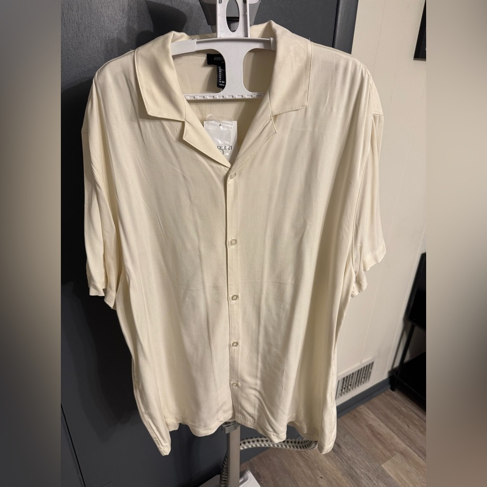 Forever 21 Men's Cream Button Down Shirt